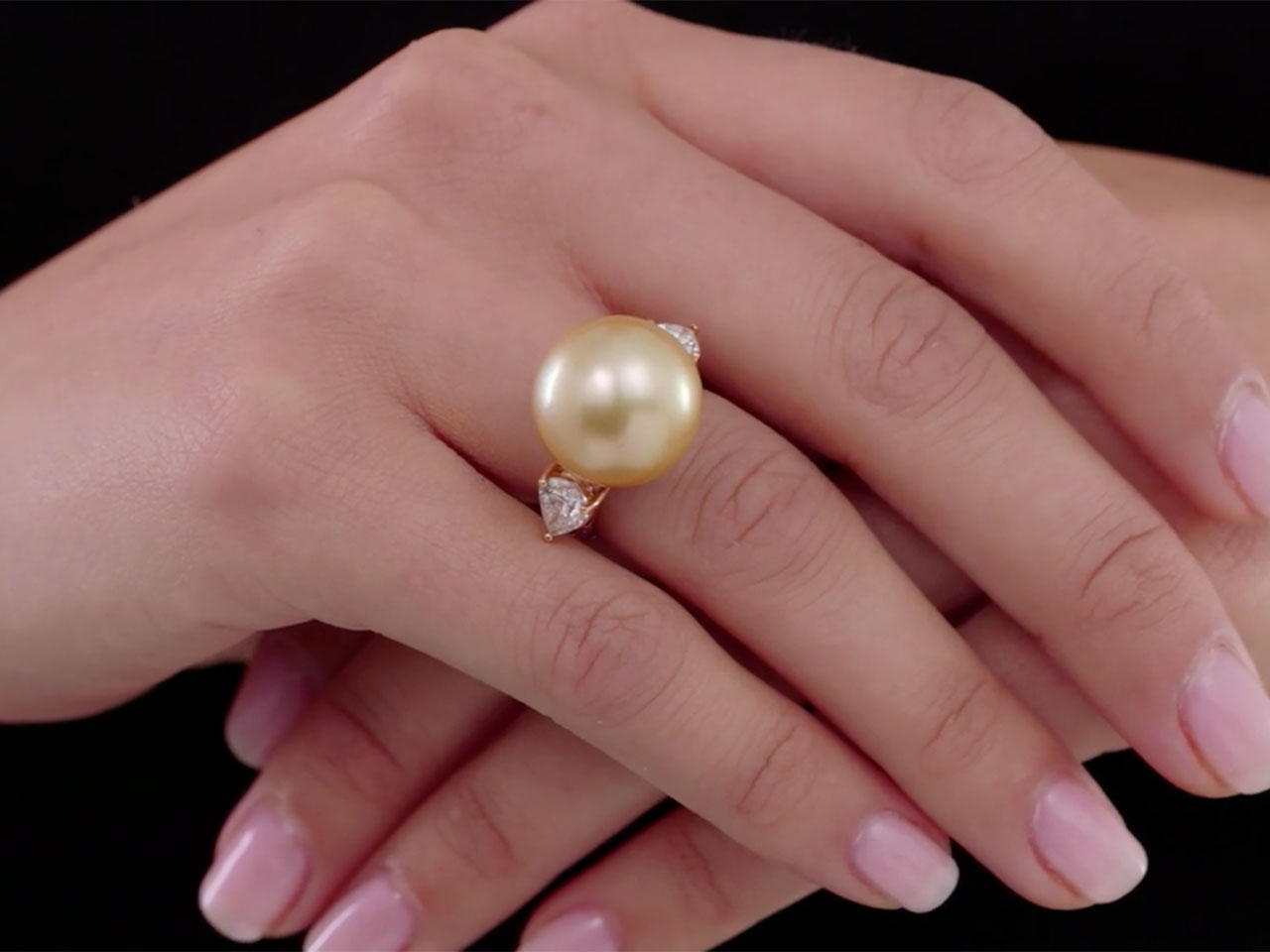 Gold South Sea Pearl and Pink and White Diamond Ring in 18K