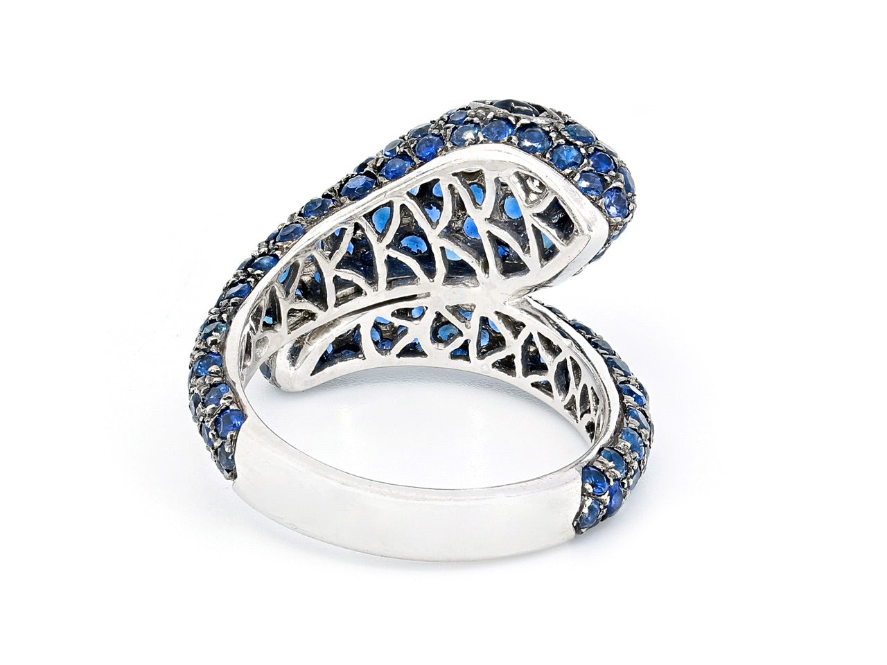 Sapphire and Diamond Snake Ring in 18K White Gold