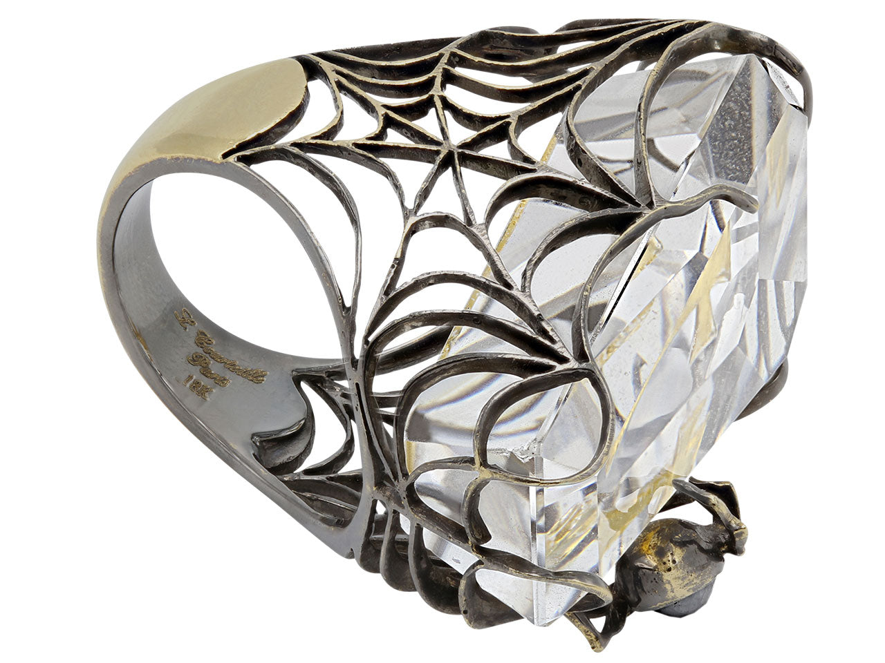 Lydia Courteille 'Coffin' Crystal Ring in 18K Gold