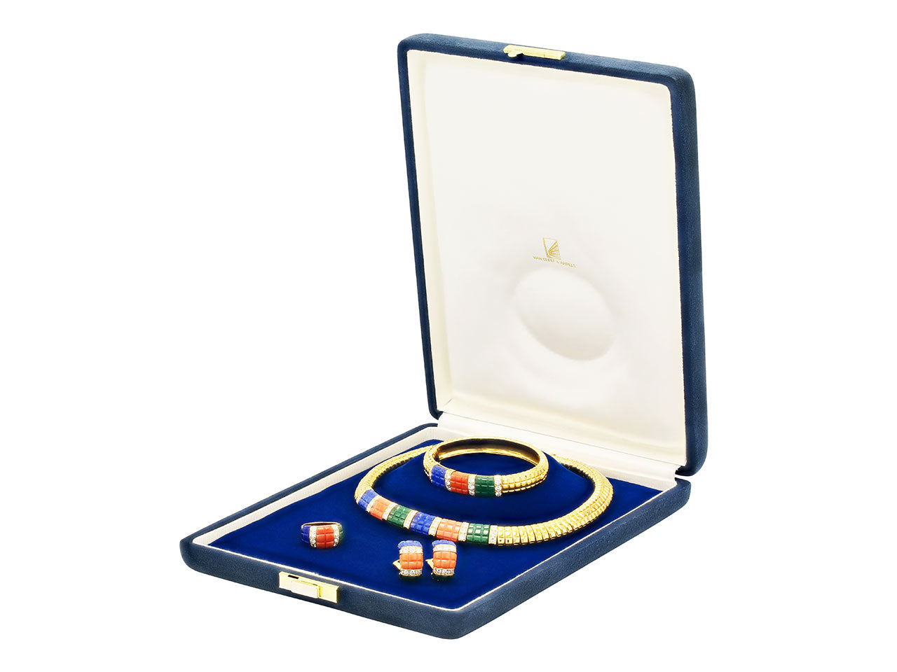 Van Cleef & Arpels Suite of Coral, Lapis, Malachite and Diamond and 18K Jewelry