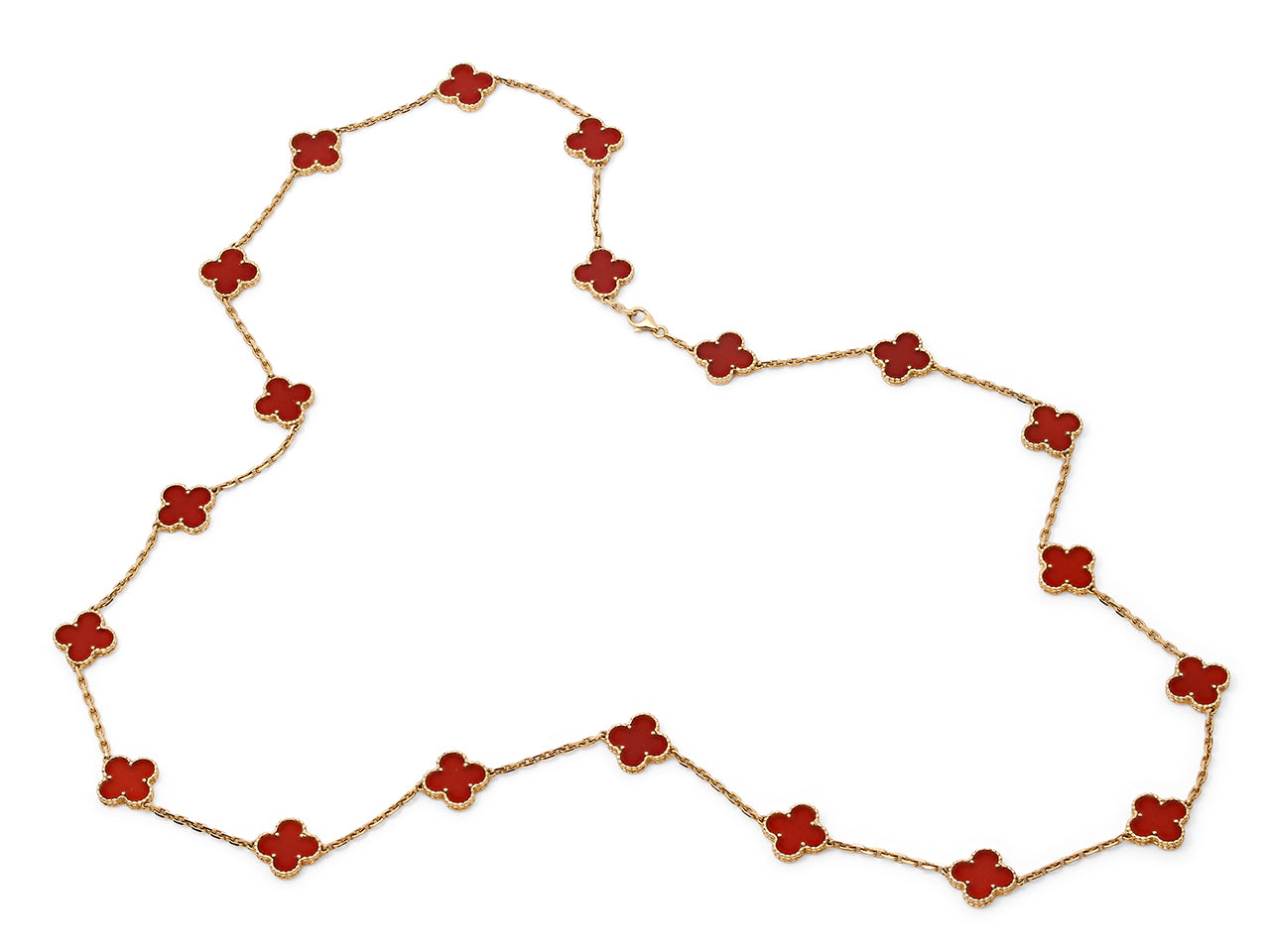 Van Cleef & Arpels 'Vintage Alhambra' Carnelian Necklace, 20 Motifs in 18K Gold