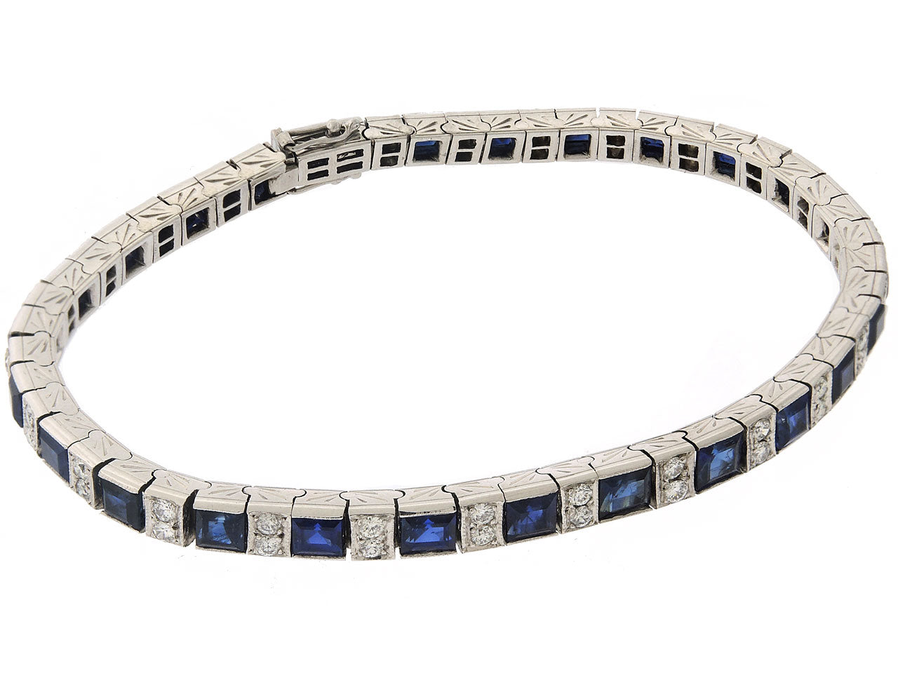 Diamond and Sapphire Line Bracelet in Platinum