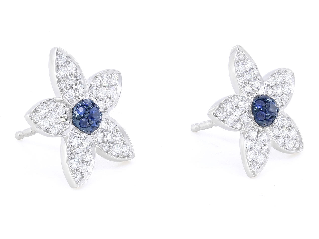 Rhonda Faber Green Diamond and Sapphire Flower Earrings in 18K White Gold