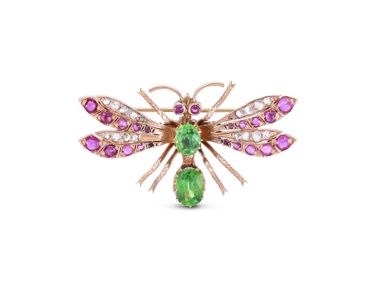 Antique Victorian Multi-Gem Insect Brooch in 15K Rose Gold