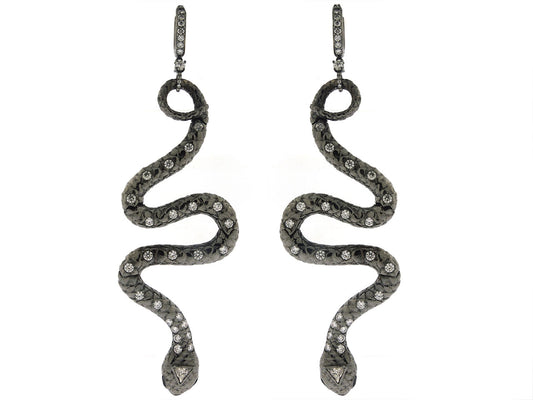 Diamond Snake Earrings in Titanium