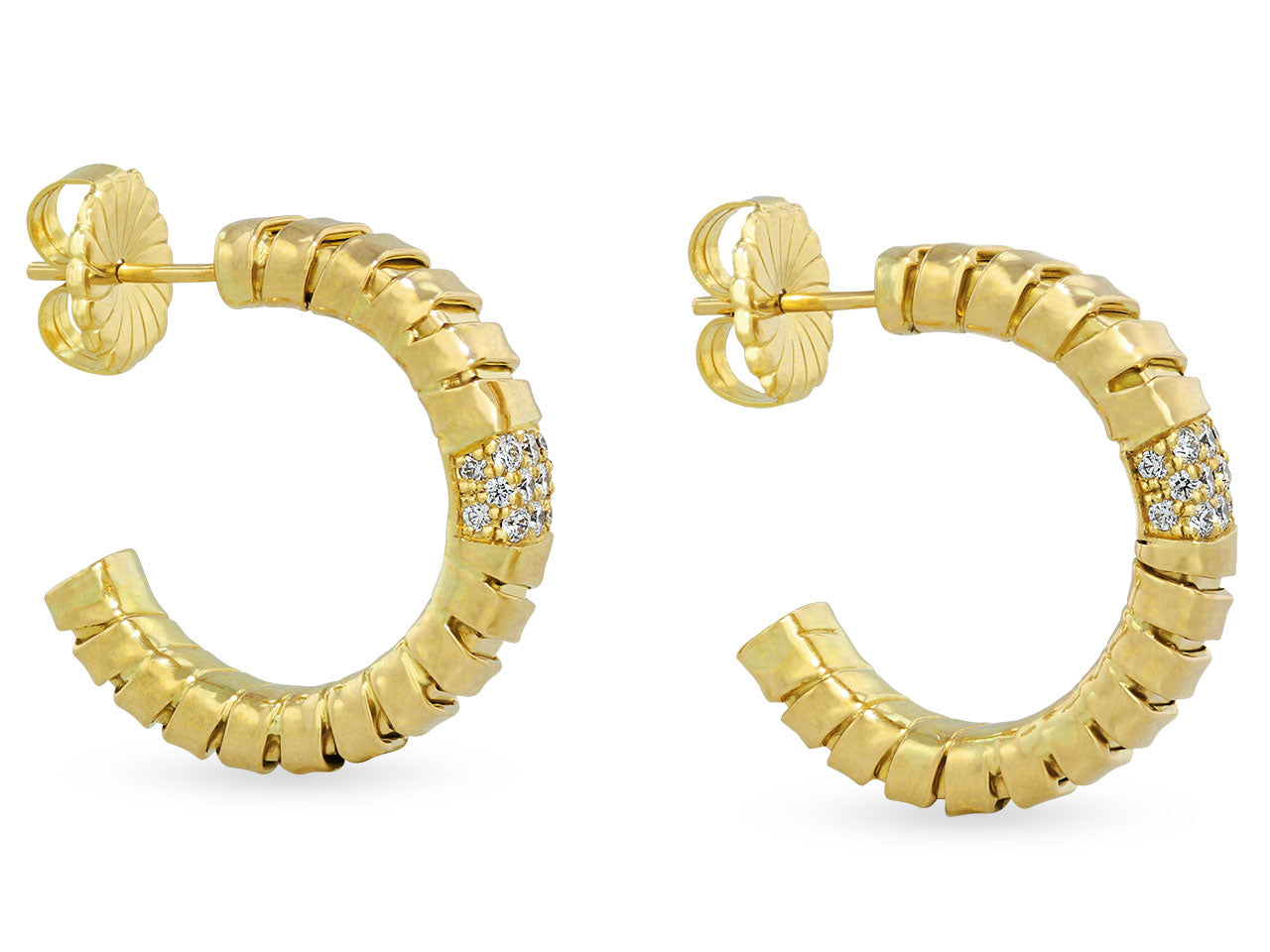 'Veneto' Gold and Pavé-set Diamond Hoop Earrings in 18K Gold