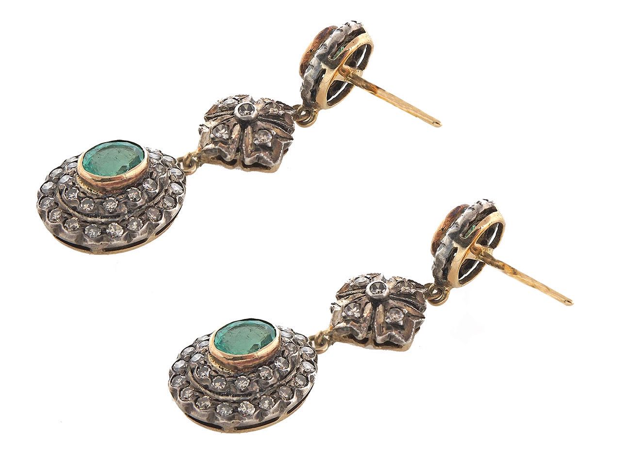 Emerald and Diamond Earrings in Silver over 18K Gold