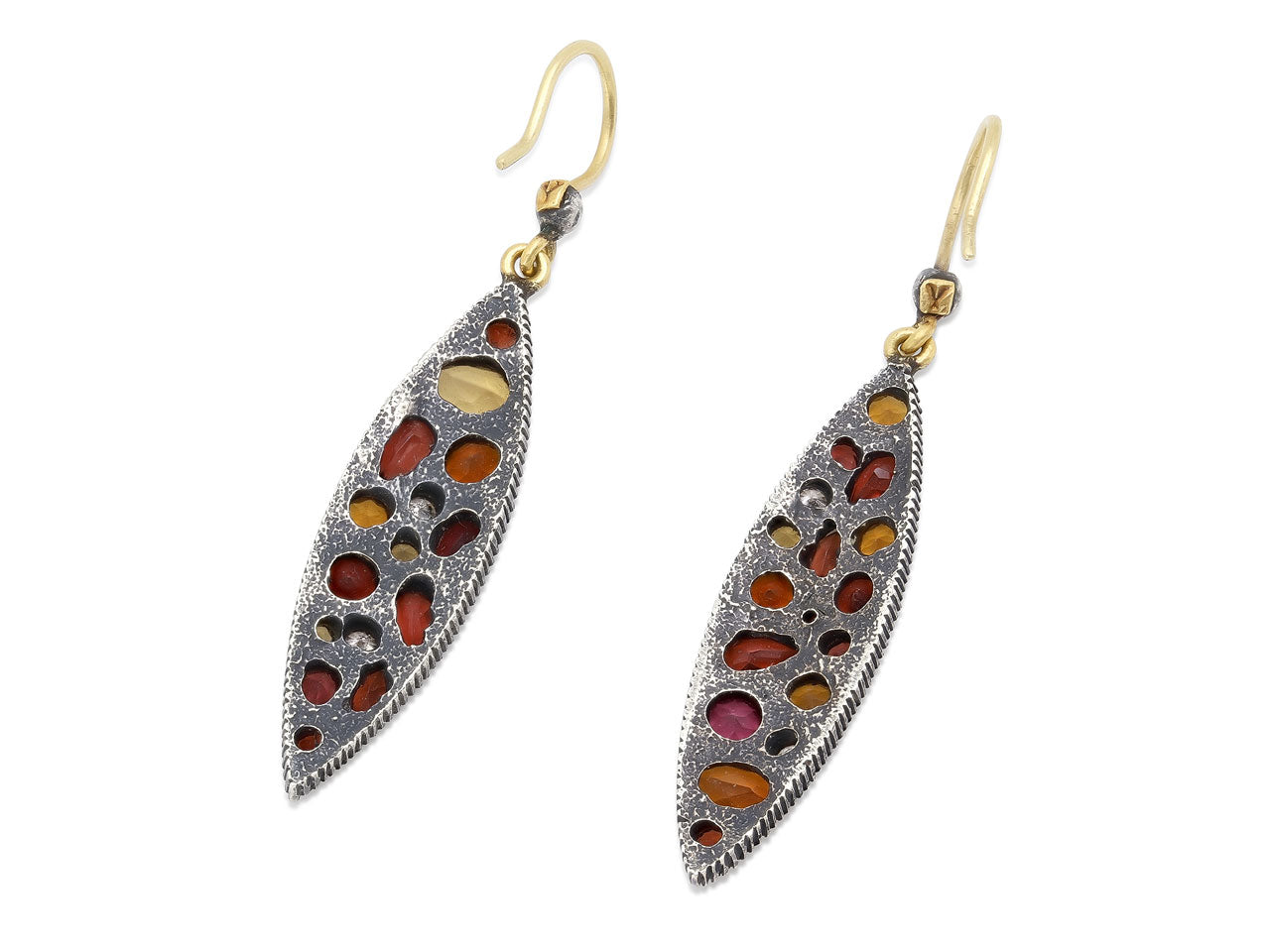 Multi-Colored Gemstone Earrings in Blackened Silver, by Yossi Harari
