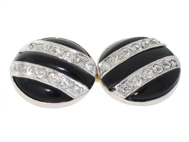 Art Deco Onyx and Diamond Cufflinks in Platinum and 14K