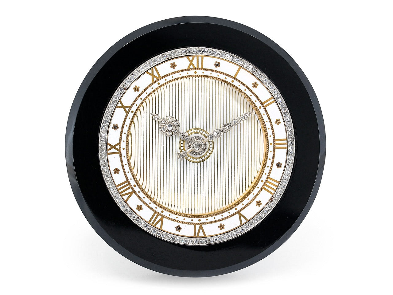 Cartier Art Deco Black Onyx, Enamel and Diamond Desk Clock