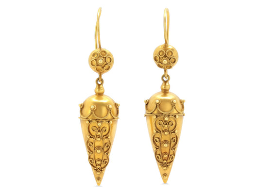 Antique Victorian Etruscan Revival Earrings in 22K Gold