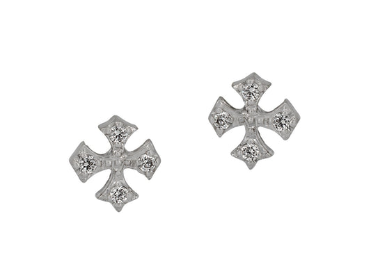 Rhonda Faber Green Diamond Cross Stud Earrings in 18K White Gold