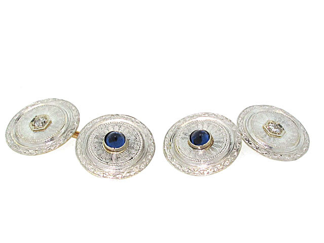 Art Deco Sapphire and Diamond Cufflinks in Platinum