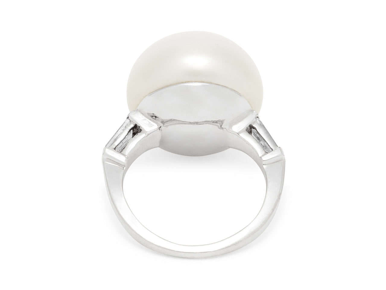 South Sea Button Pearl Ring in 14K White Gold
