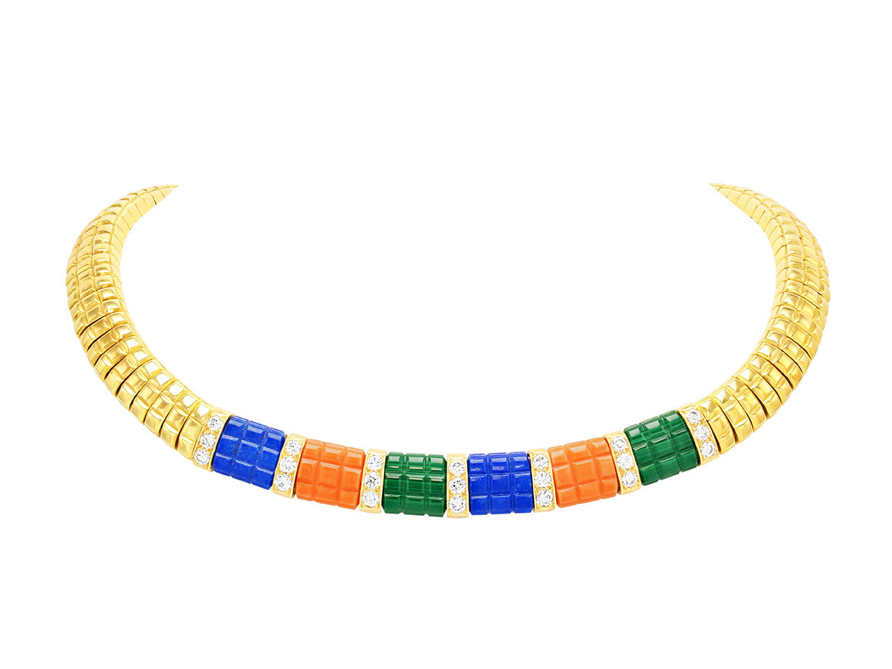 Van Cleef & Arpels Suite of Coral, Lapis, Malachite and Diamond and 18K Jewelry