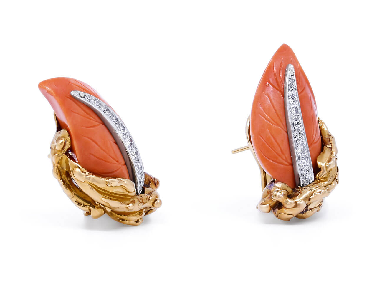 Coral and Diamond Earrings in 18K Gold
