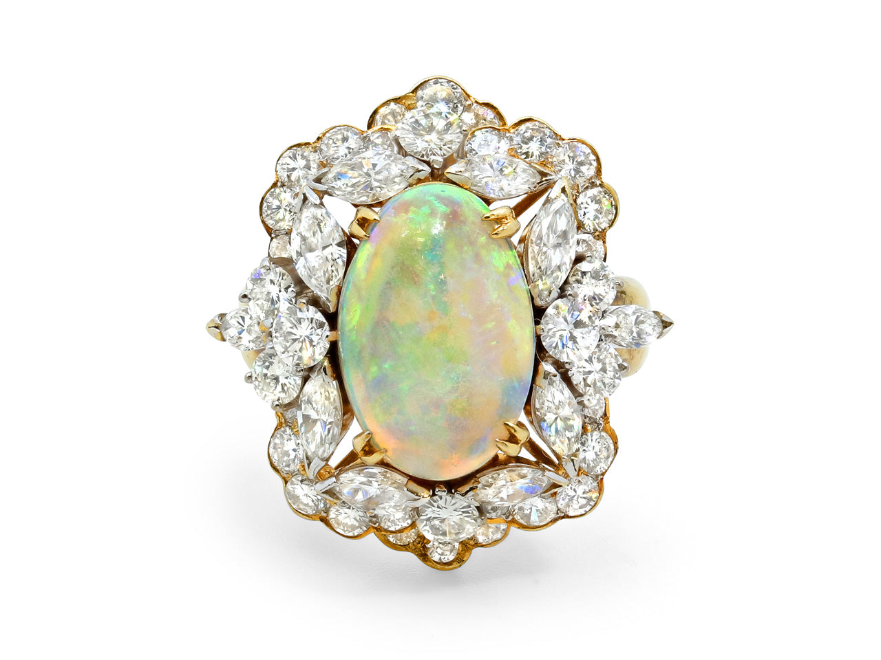 White Opal and Diamond Ring in 18K Gold