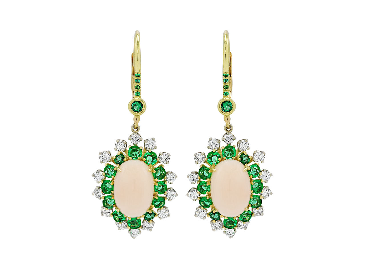Beladora 'Bespoke' Coral, Emerald and Diamond Earrings in 18K