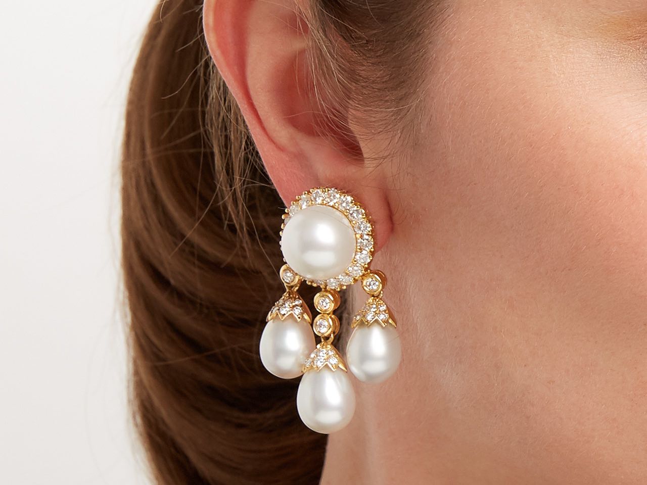 South Sea Pearl and Diamond Earrings in 18K
