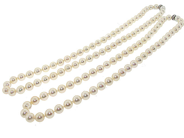 Two Cultured Pearl Strands with Diamond Clasps in 18K White Gold