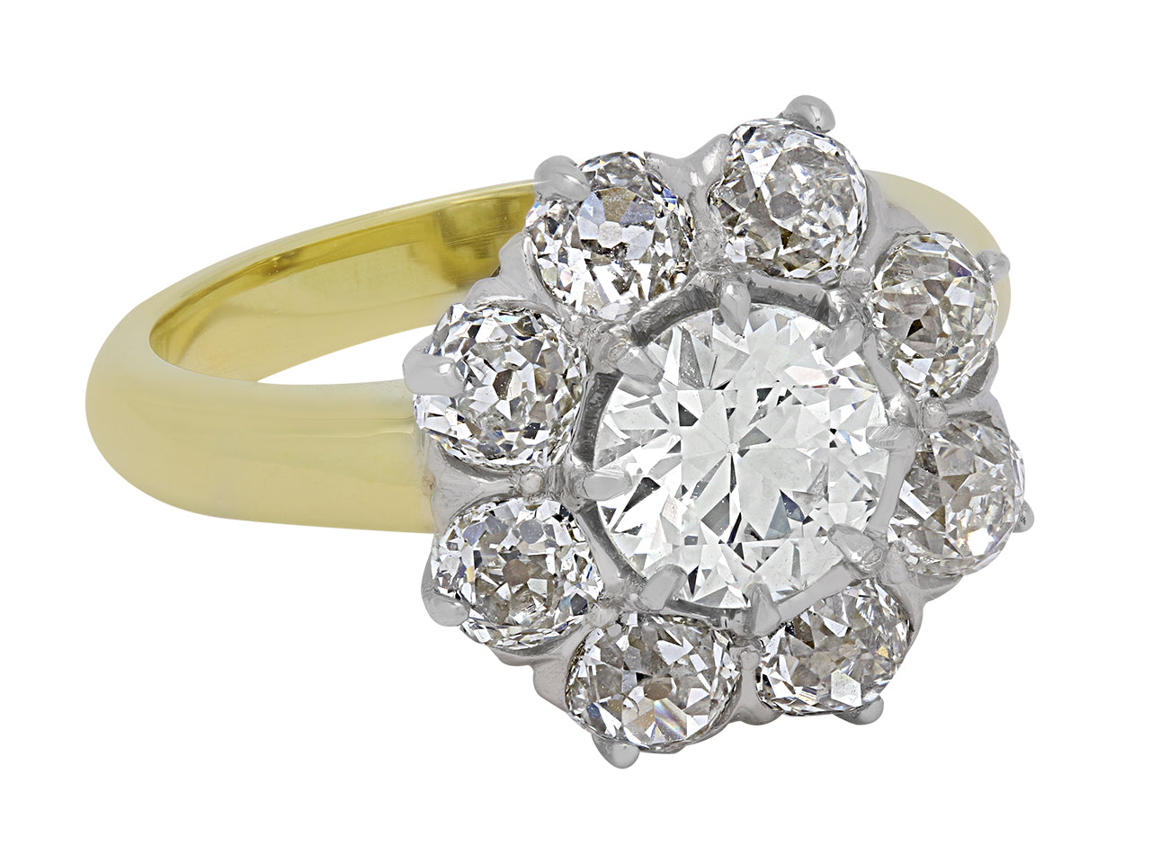 Antique Edwardian Transitional Cut Diamond Cluster Ring in 18K Gold