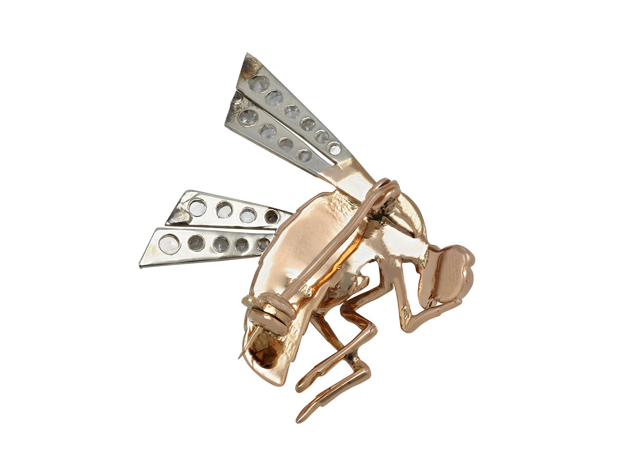 Retro Bee Brooch with Diamond Wings and Tourmaline Eye in 18K Gold
