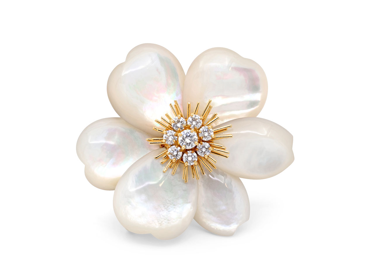 Van Cleef & Arpels Mother-of-Pearl and Diamond 'Rose de Noël' Brooch in 18K Gold