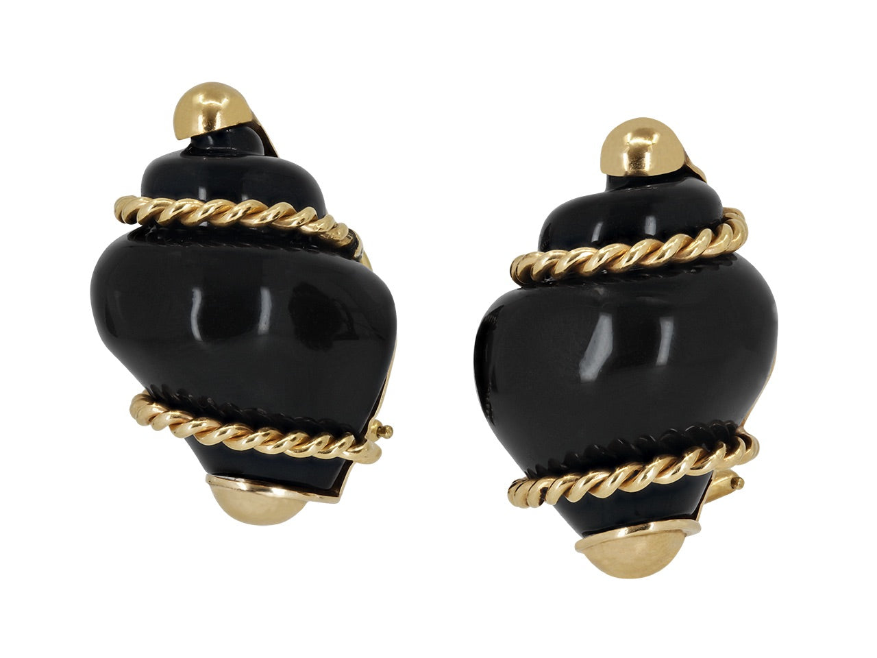 Seaman Schepps Onyx Shell Earrings in 18K Gold