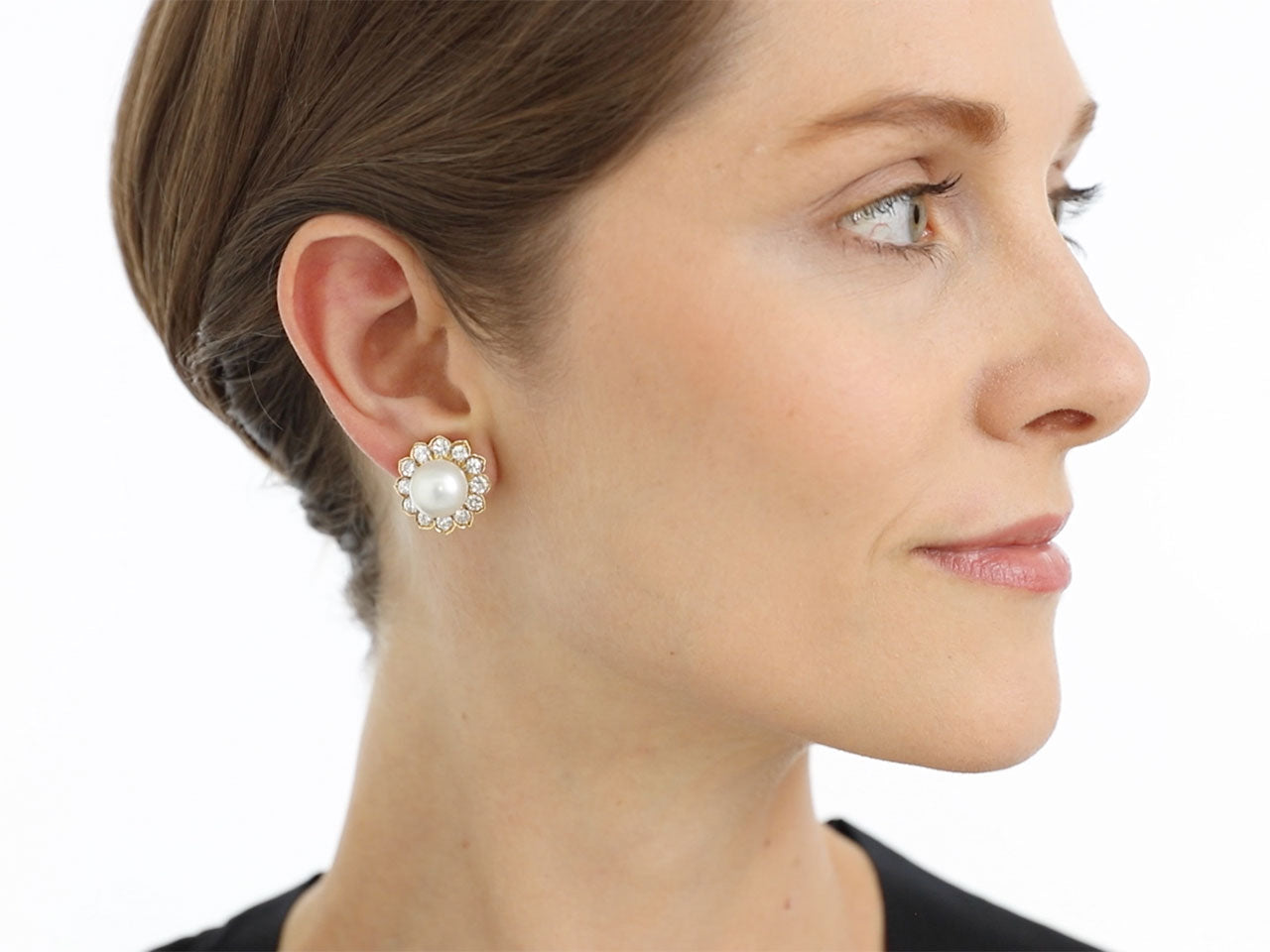 Tallarico Pearl and Diamond Earrings in 18K Gold