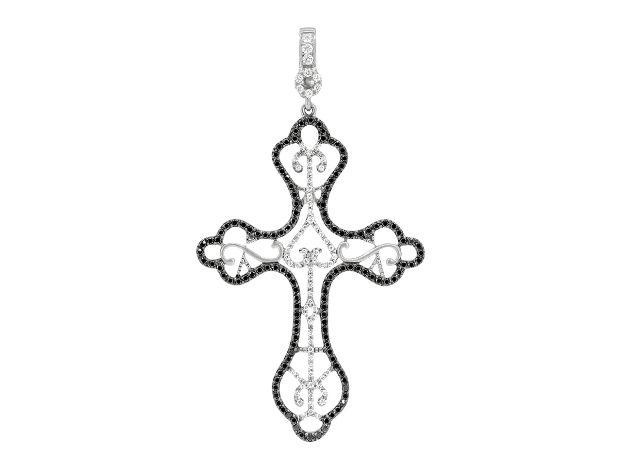 Rhonda Faber Green Black and White Diamond Cross Pendant in 18K White Gold