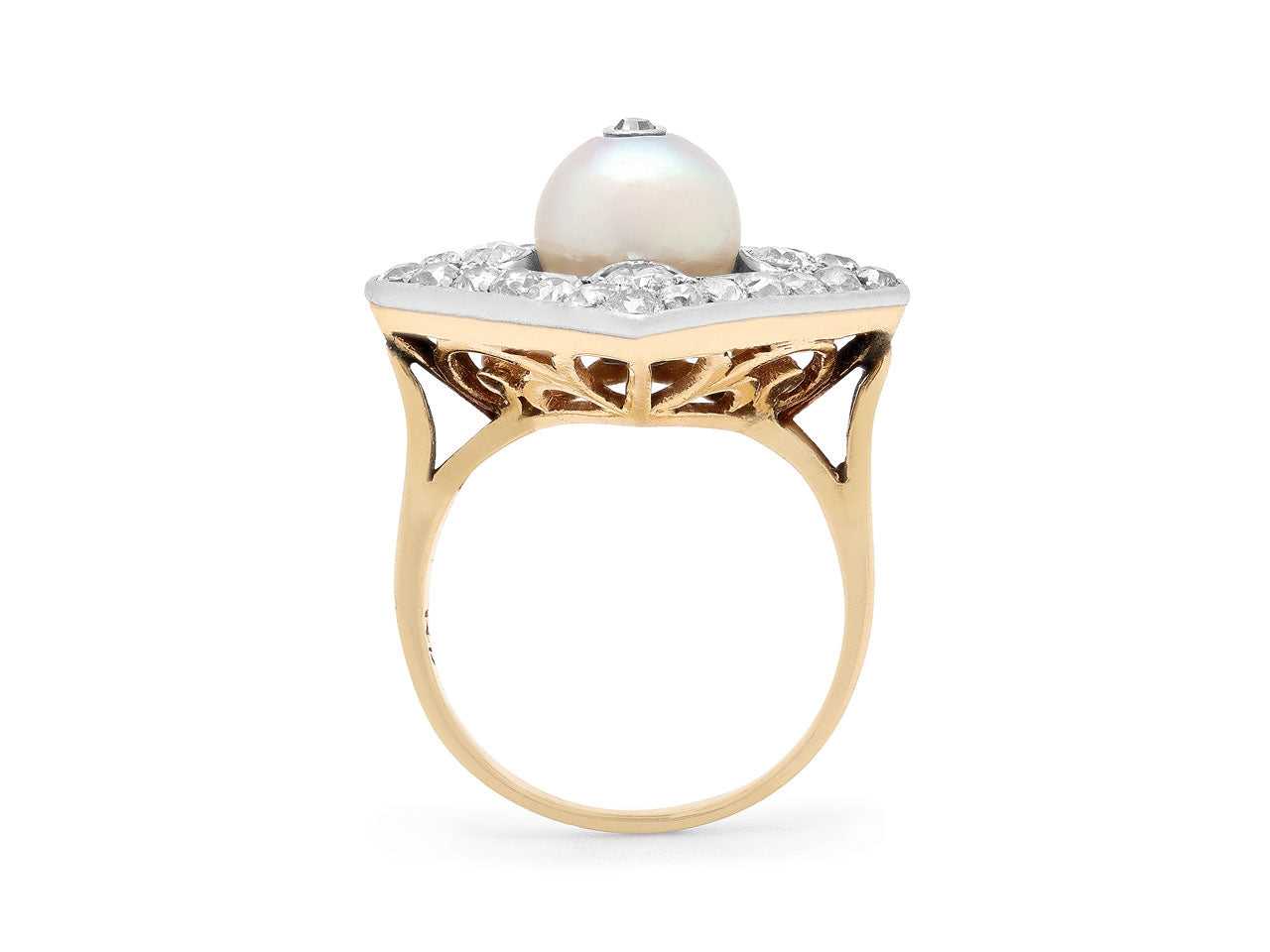 Antique Edwardian Cultured Pearl and Diamond Ring in 14K and Platinum