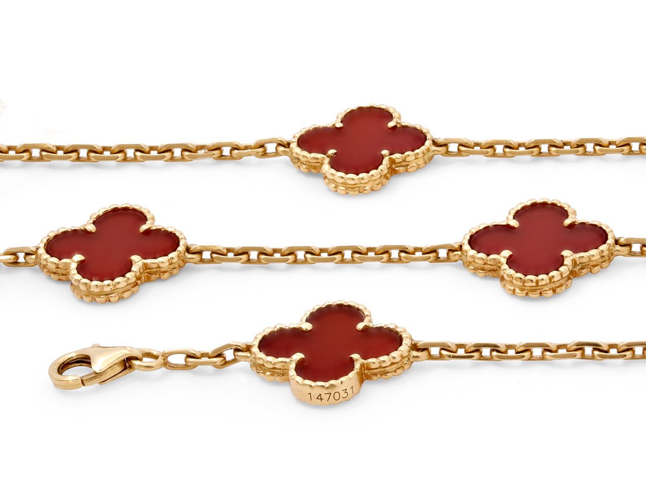 Van Cleef & Arpels 'Vintage Alhambra' Carnelian Necklace, 20 Motifs in 18K Gold