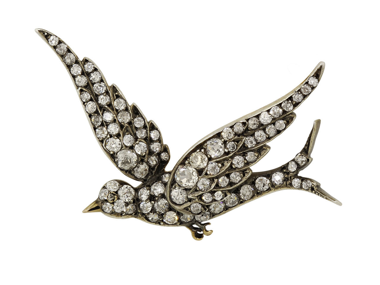 Antique Victorian Diamond Bird Brooch in Silver and Gold