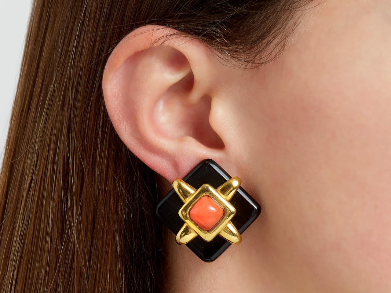 Cartier Aldo Cipullo Onyx and Coral Earrings in 18K