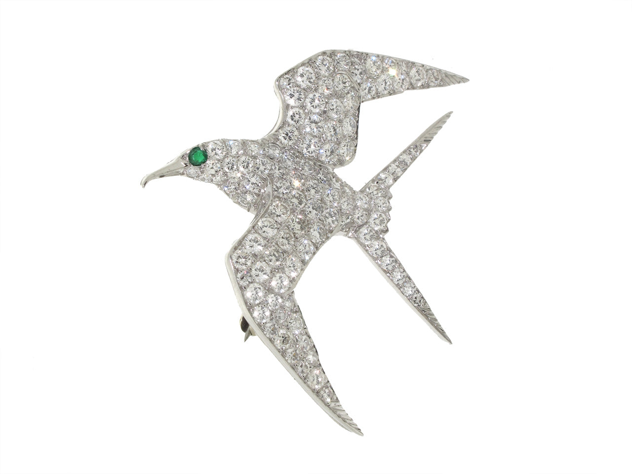 Diamond Bird Brooch in Platinum