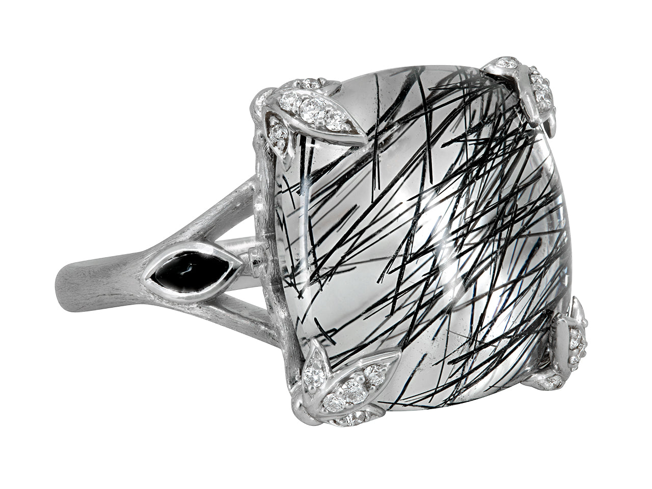 Rhonda Faber Quartz, Onyx and Diamond Ring in 18K White Gold