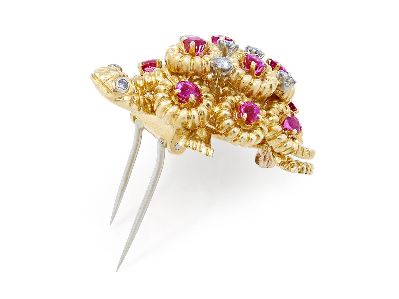 Ruby and Diamond Turtle Brooch in 18K Gold