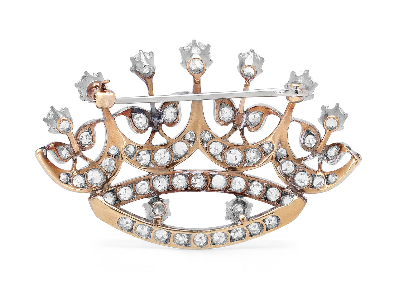 Antique Edwardian Diamond Crown Brooch in 14K Gold