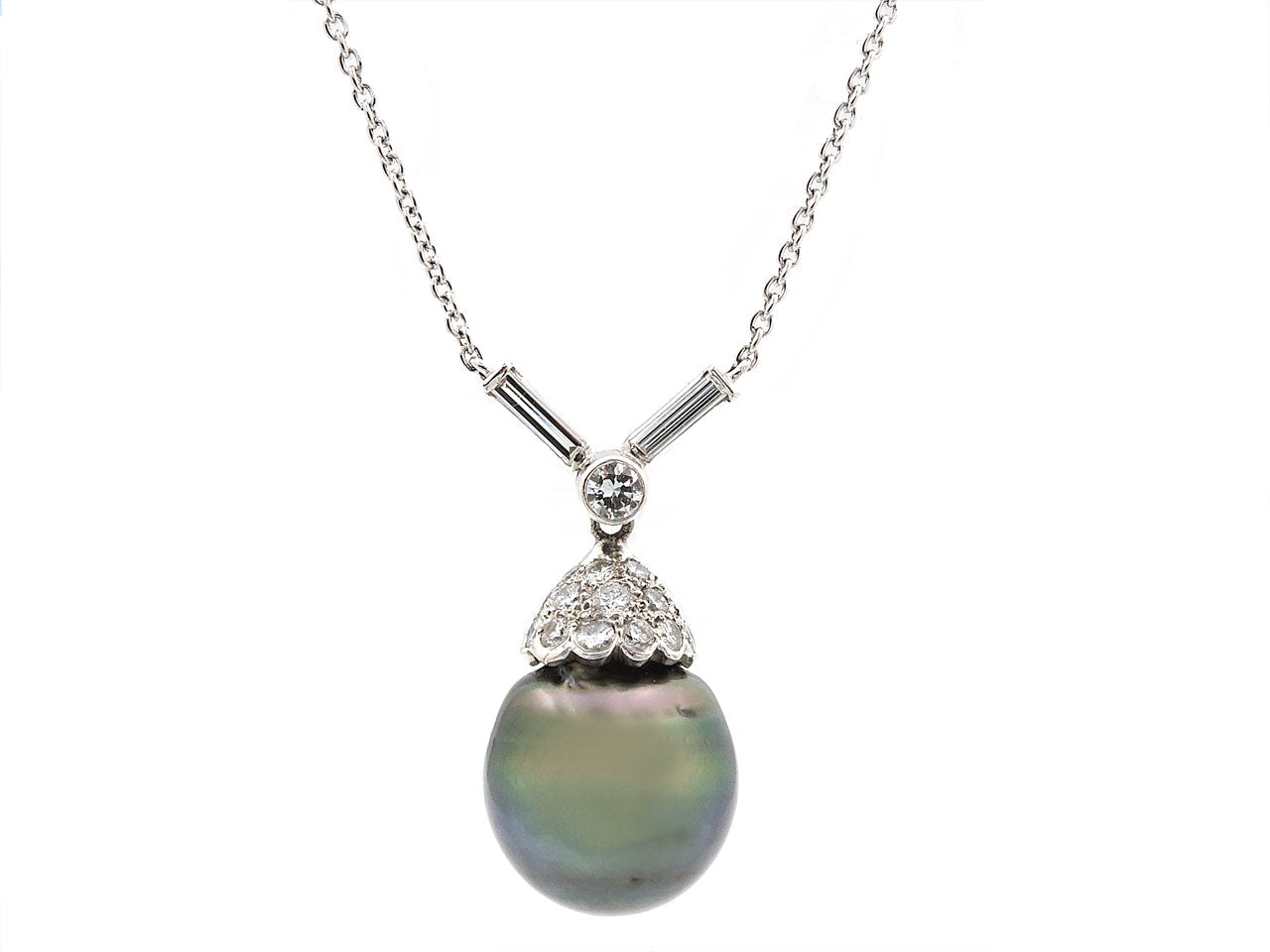 Tahitian Pearl and Diamond Pendant in Platinum