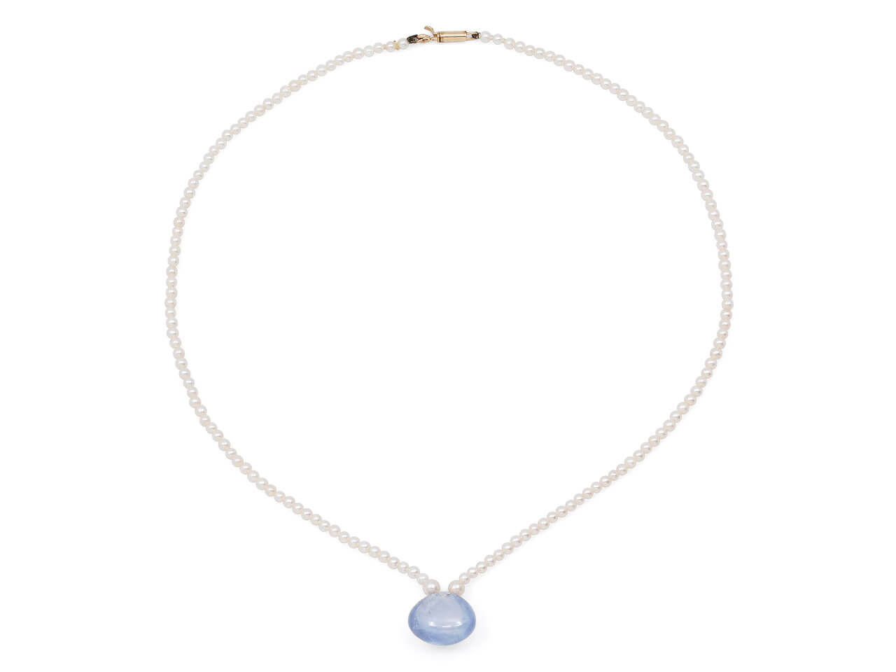 Mid-Century Sapphire and Seed Pearl Necklace in 14K