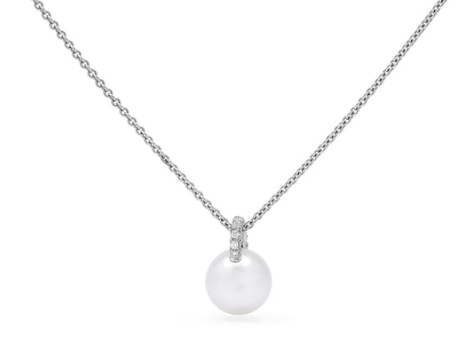 Pearl and Diamond Pendant in 18K White Gold