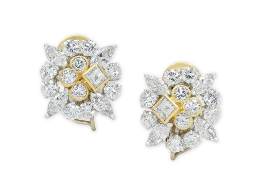 Diamond Cluster Ear Clips in 18K Gold, French