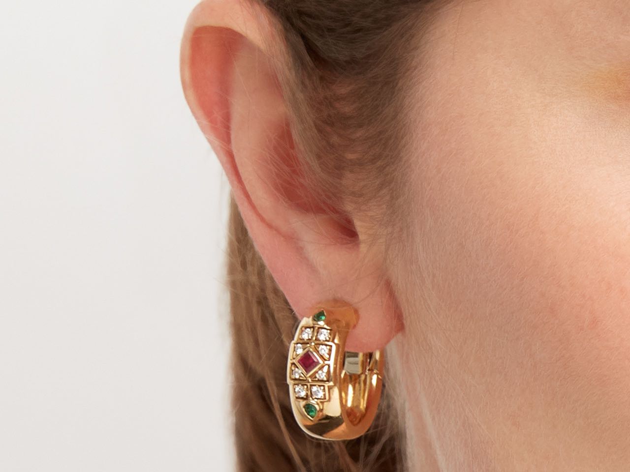 Cartier Ruby, Emerald and Diamond Earrings in 18K Gold