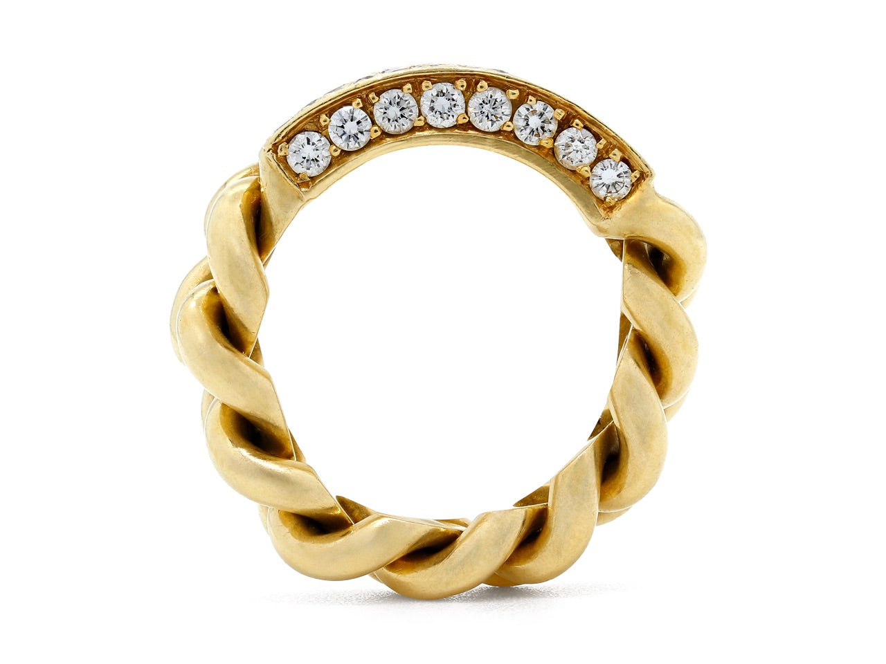 Chain Link Ring with Diamond Plaque, in 18K Gold