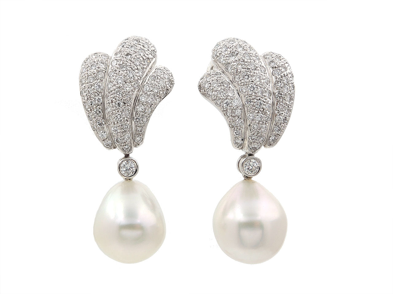 Baroque Pearl and Diamond Earrings in 18K White Gold