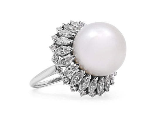 South Sea Pearl and Diamond Ring in Platinum