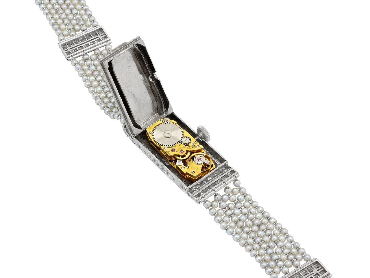 Art Deco Diamond and Natural Seed Pearl Watch in Platinum