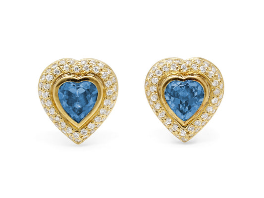 Diamond and Blue Topaz Heart Earrings in 18K Gold