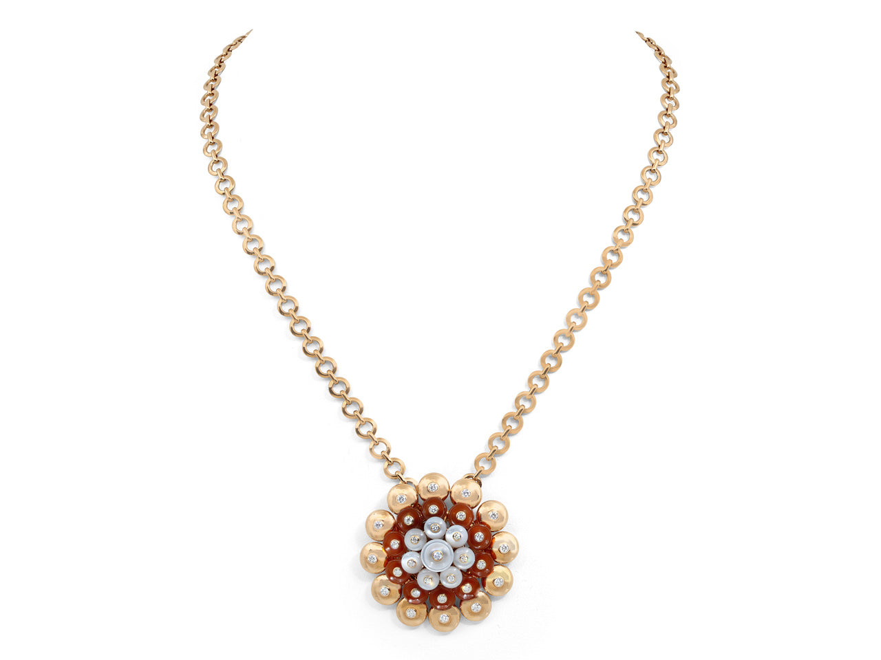 Van Cleef & Arpels 'Bouton d'or' Carnelian, Mother-of-Pearl and Diamond Pendant in 18K Rose Gold