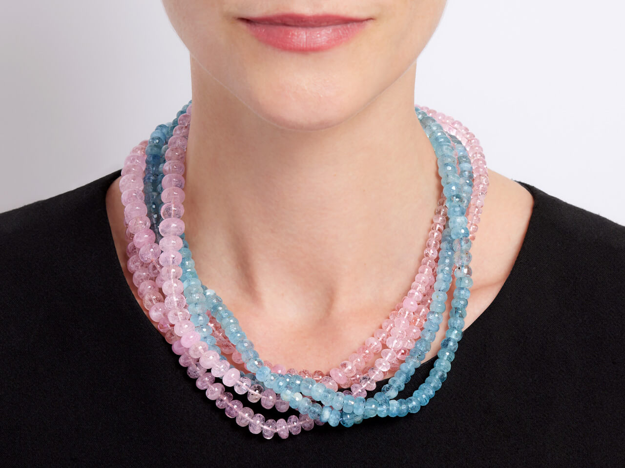 Verdura Aquamarine and Rose Quartz Bead Necklace in 18K
